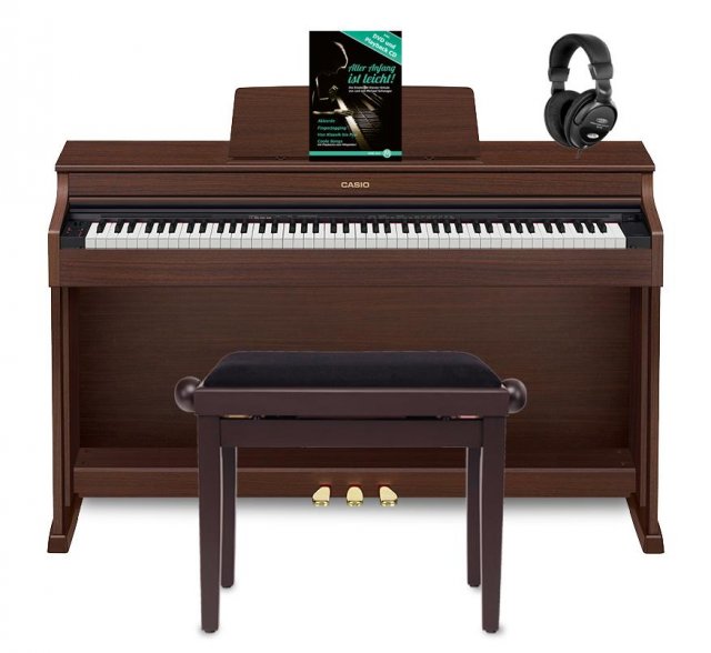 Casio Celviano AP-470 Digitalpiano, Braun Set inkl. Pianobank, Kopfhörer & Klavierschule